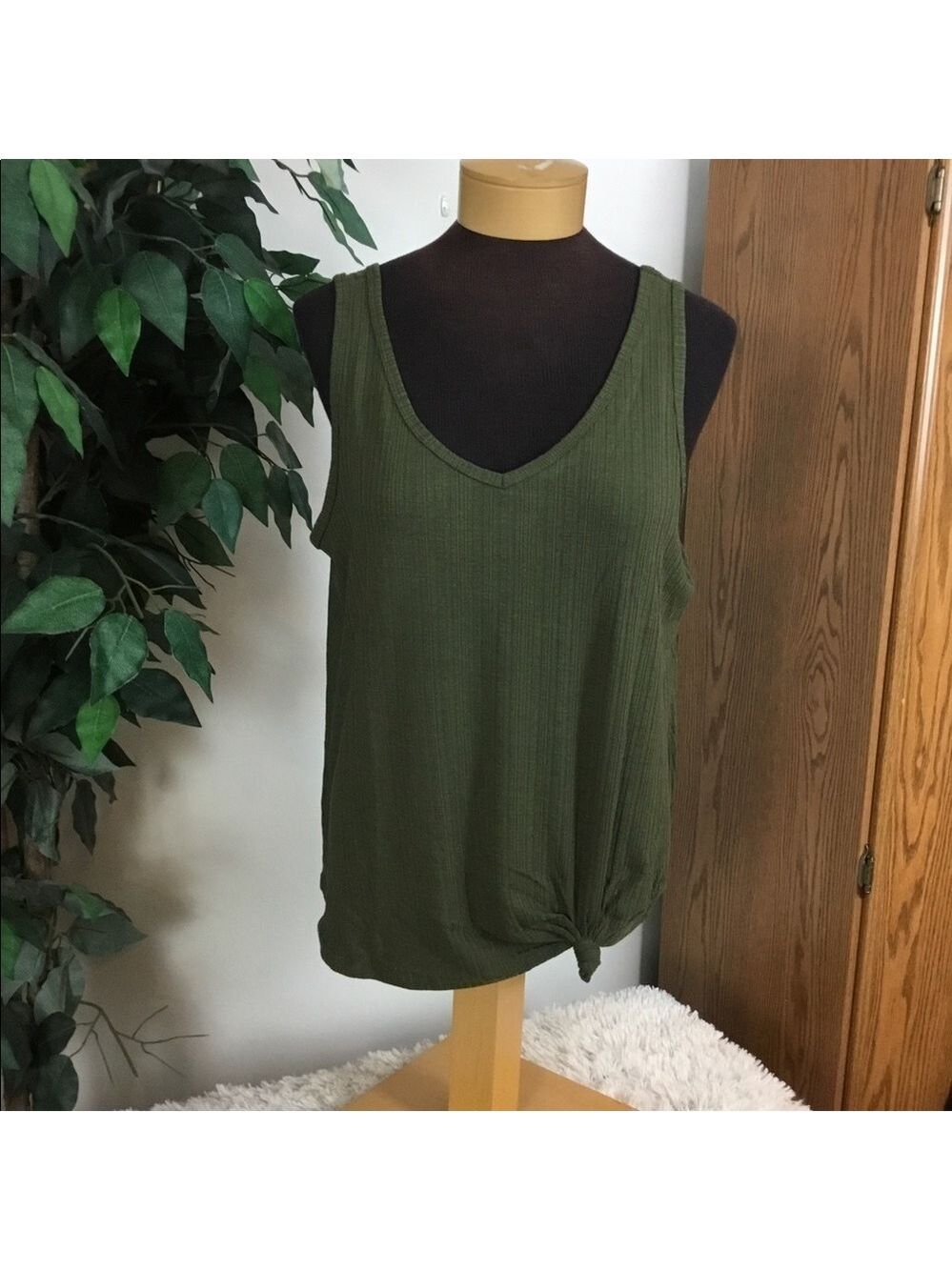 So XL olive forest double v neck tank top (knotted front can be undone) …